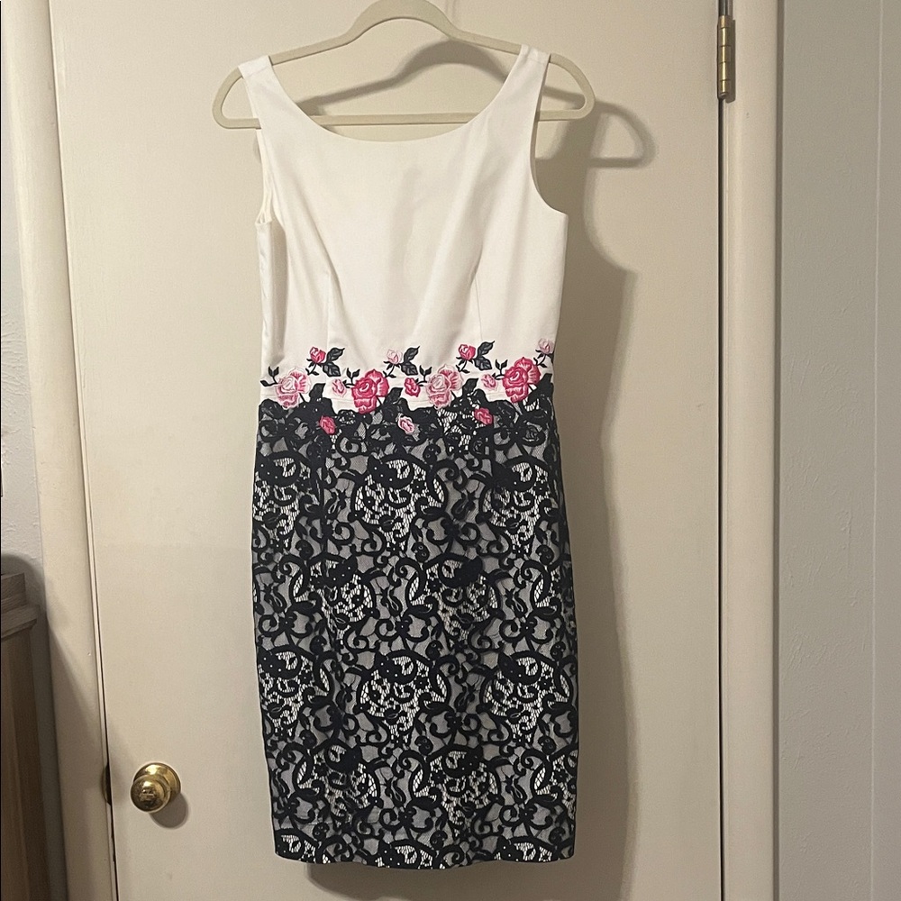 ANTONIO MELANI White and Black Dress with Pink Floral Accents